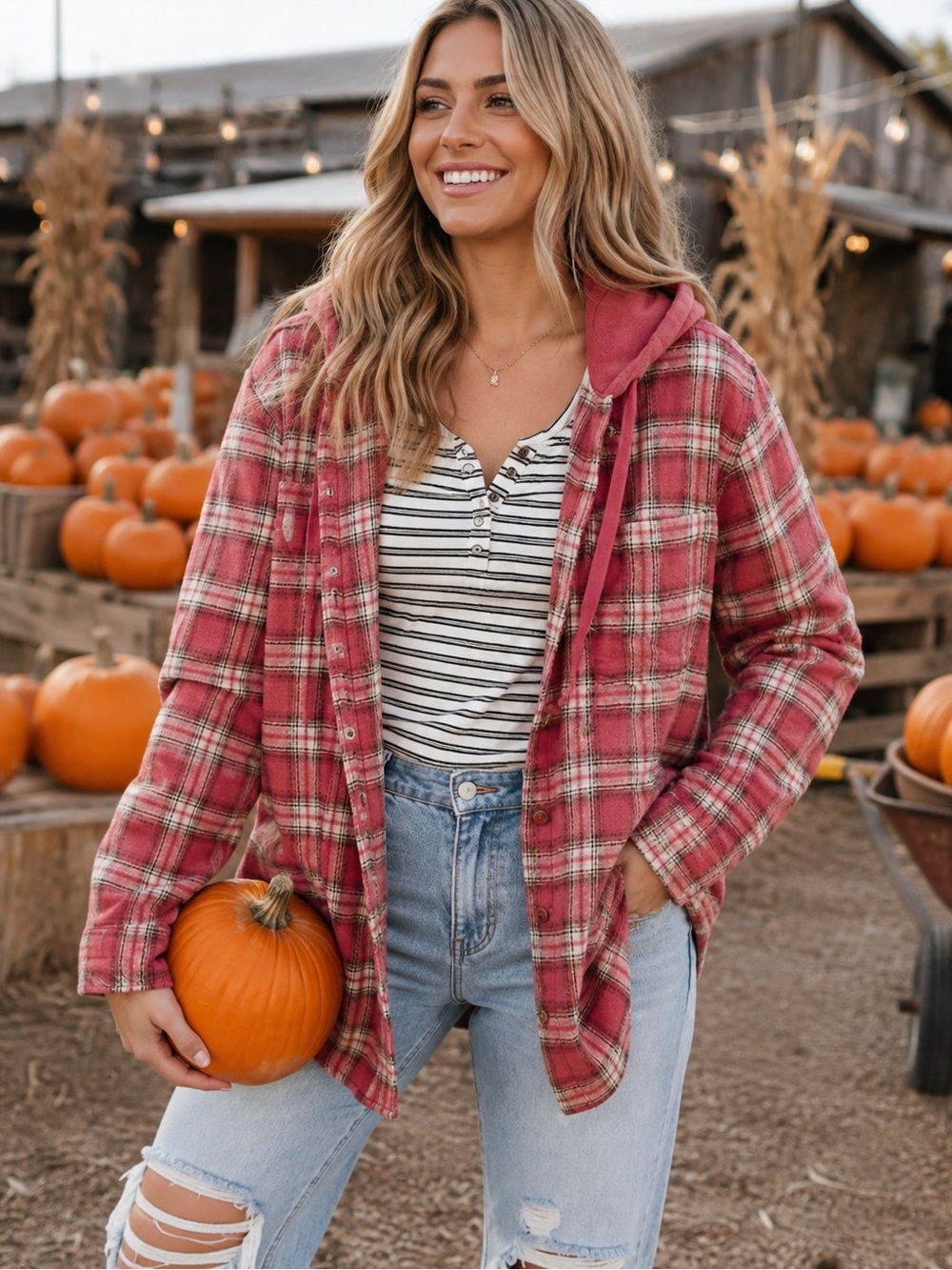 🍁AMERICAN EAGLE Plaid Hooded Flannel Button Down Jacket - Mauvey Pink - S